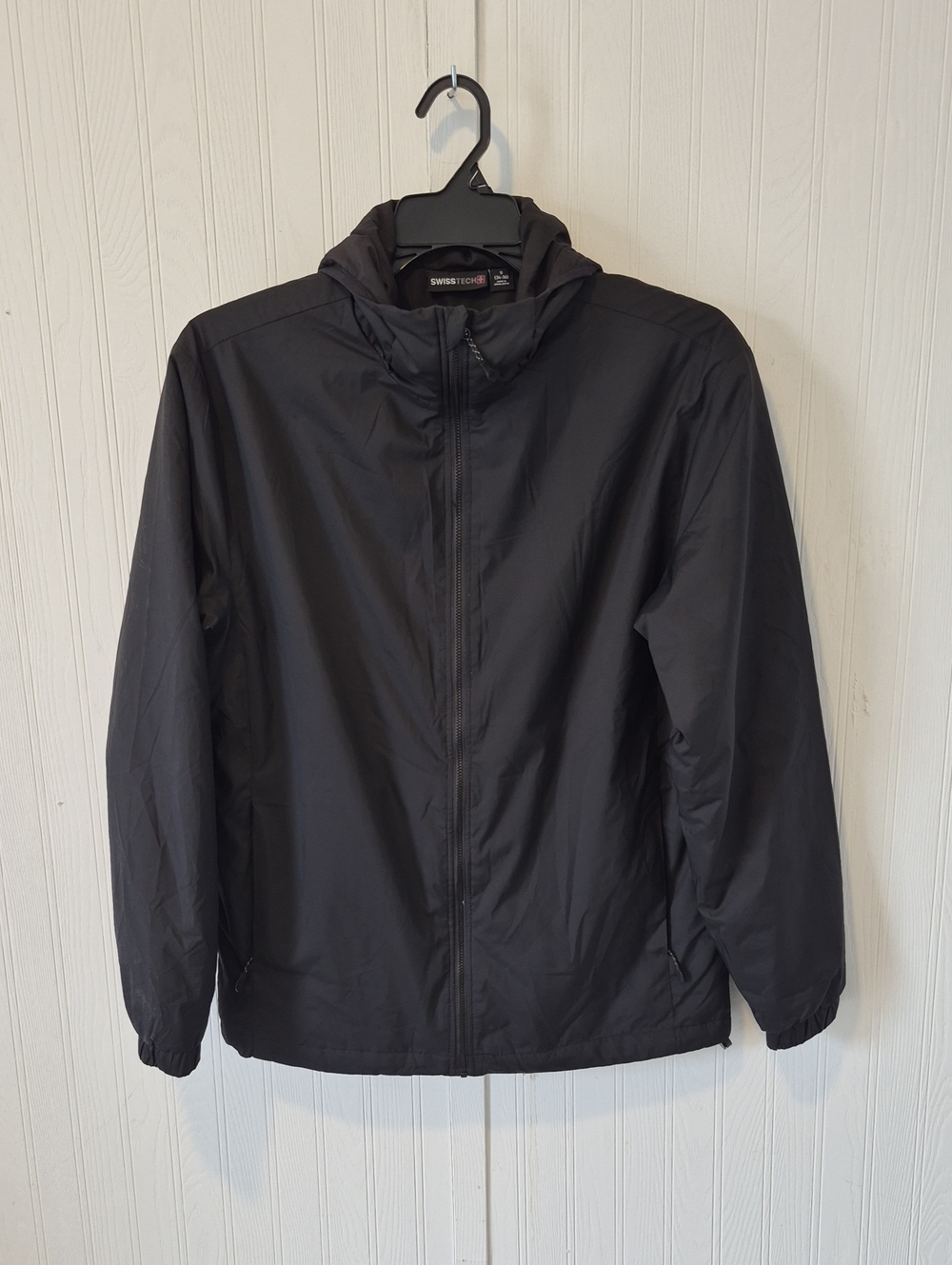 Swiss Tech Black Hooded Windbreaker Jacket for Men